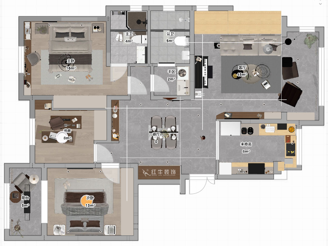 刘小勇｜柏悦澜庭28-206-125㎡-现代简约风格｜3室2厅2卫｜老房装修｜定制家｜全包17万｜00_03平面彩图